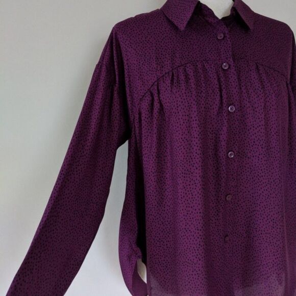 BCBGeneration Purple and Black Polka Dot Button Down Blouse Small - Picture 2 of 8